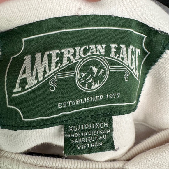 America Eagle Women Cream Sweatsuit Hoodie and Sweatpants Navy Logos Size XS - Picture 6 of 9